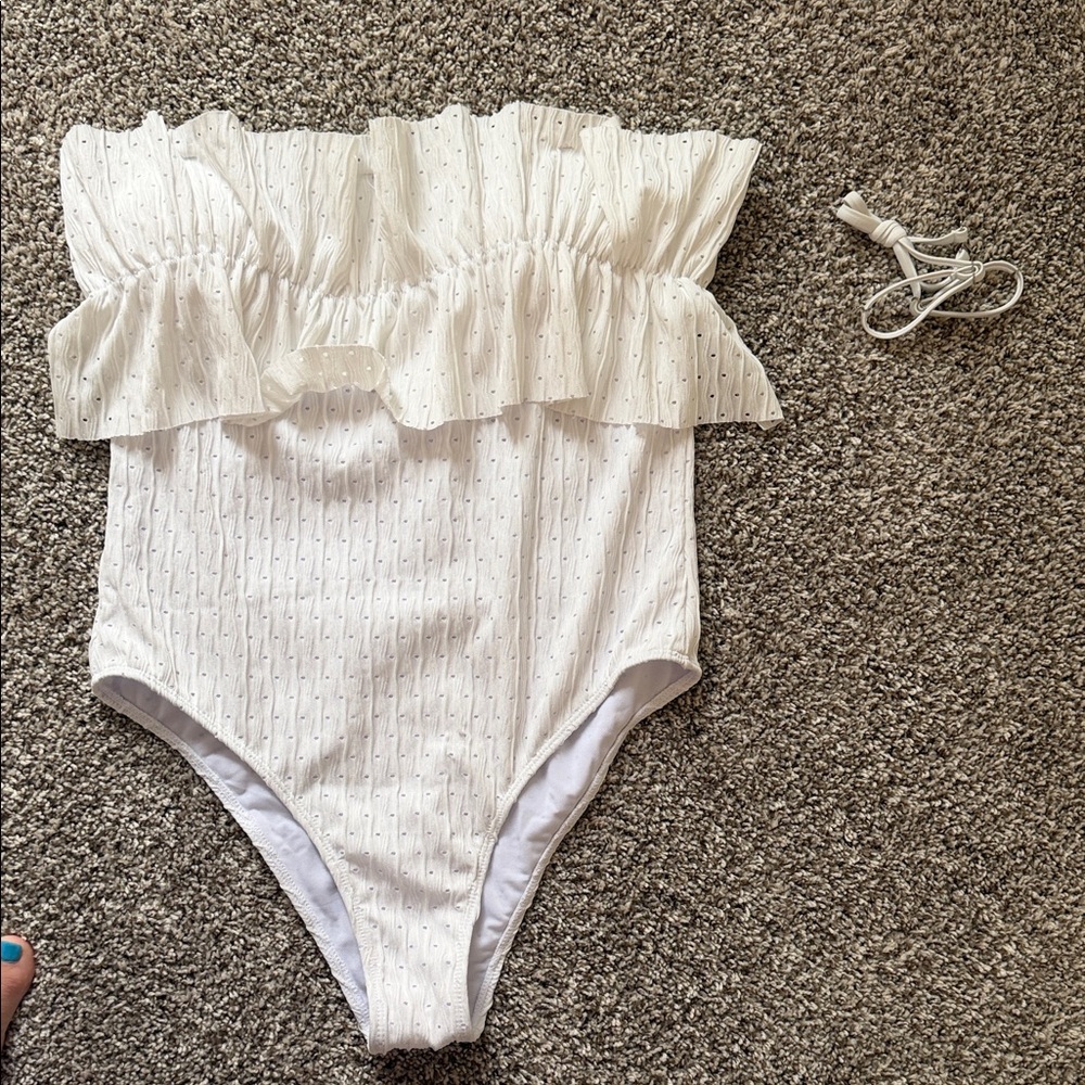 SHEIN White Ruffle One Piece Swimsuit
